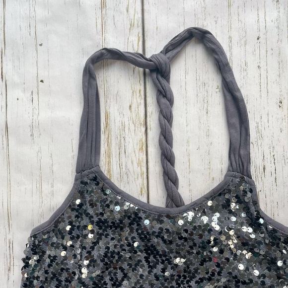 Express Women’s Gray Sequin Braided Back Elastic Waist Halter Tank Top Size XS - Picture 3 of 6